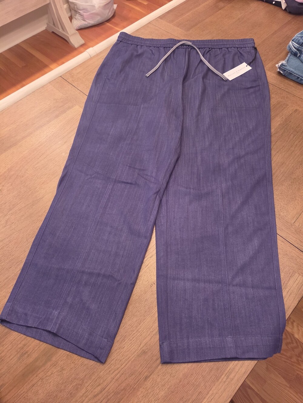 NWT Maison d'Amelie Blue Linen-Blend Wide Leg Drawstring Pants - Size 2x